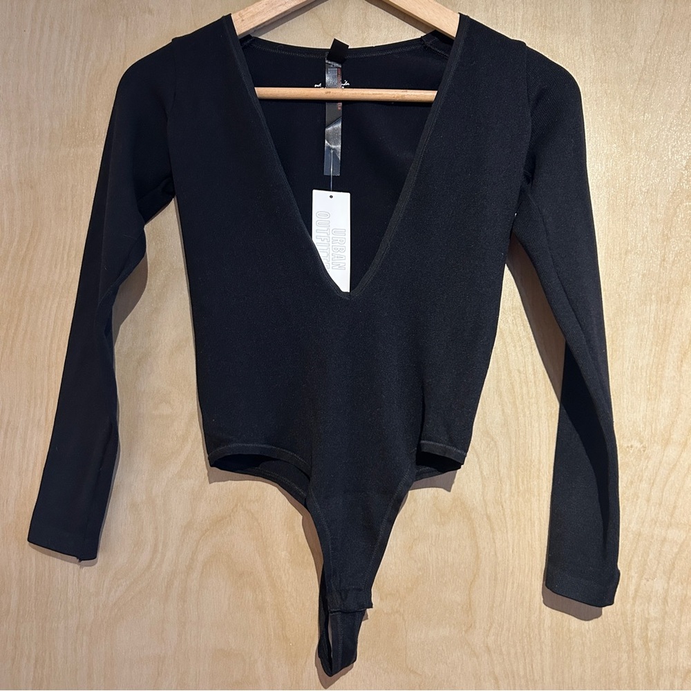 Out From Under long sleeve plunging body suit in black XS/S NWT